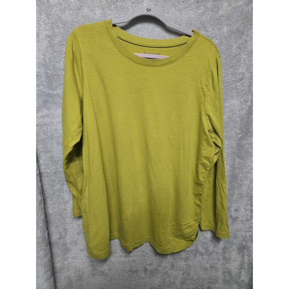 Roaman's Women Chartreuse Green 100% Cotton Long Sleeve Crew Neck Tee Size L